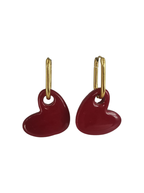 Boucle d oreille coeur bordeaux