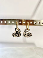 Boucles d'oreilles coeur léopard - beige noir