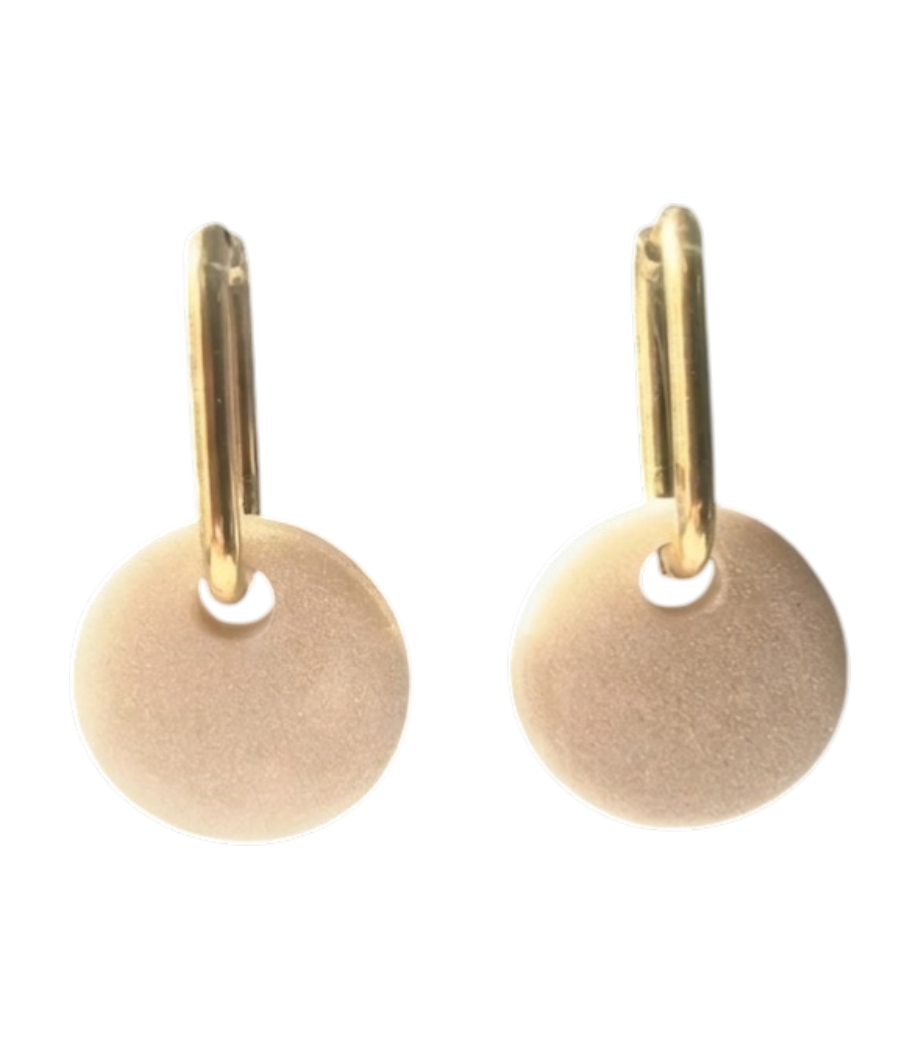 Boucles d'Oreilles Pastille blanc nacré, bijou fait Main, avec ou sans créoles