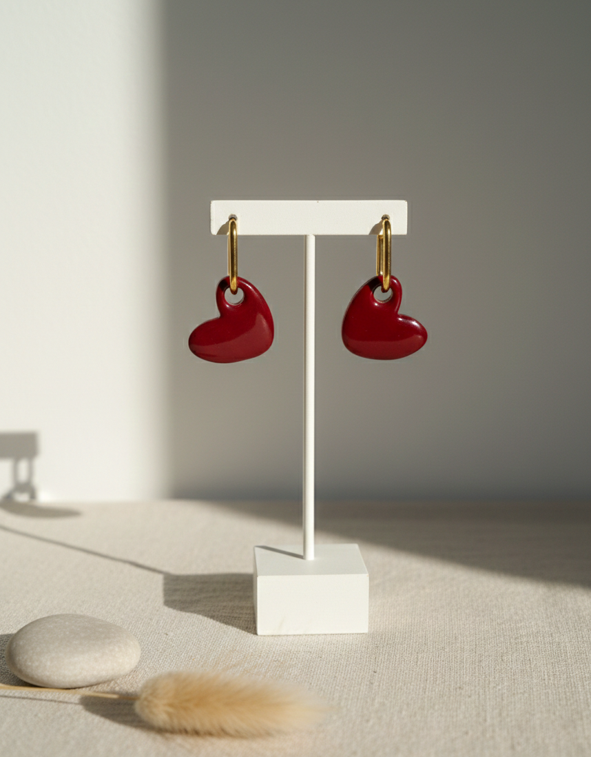 Boucle d oreille coeur bordeaux "m cinq créations"