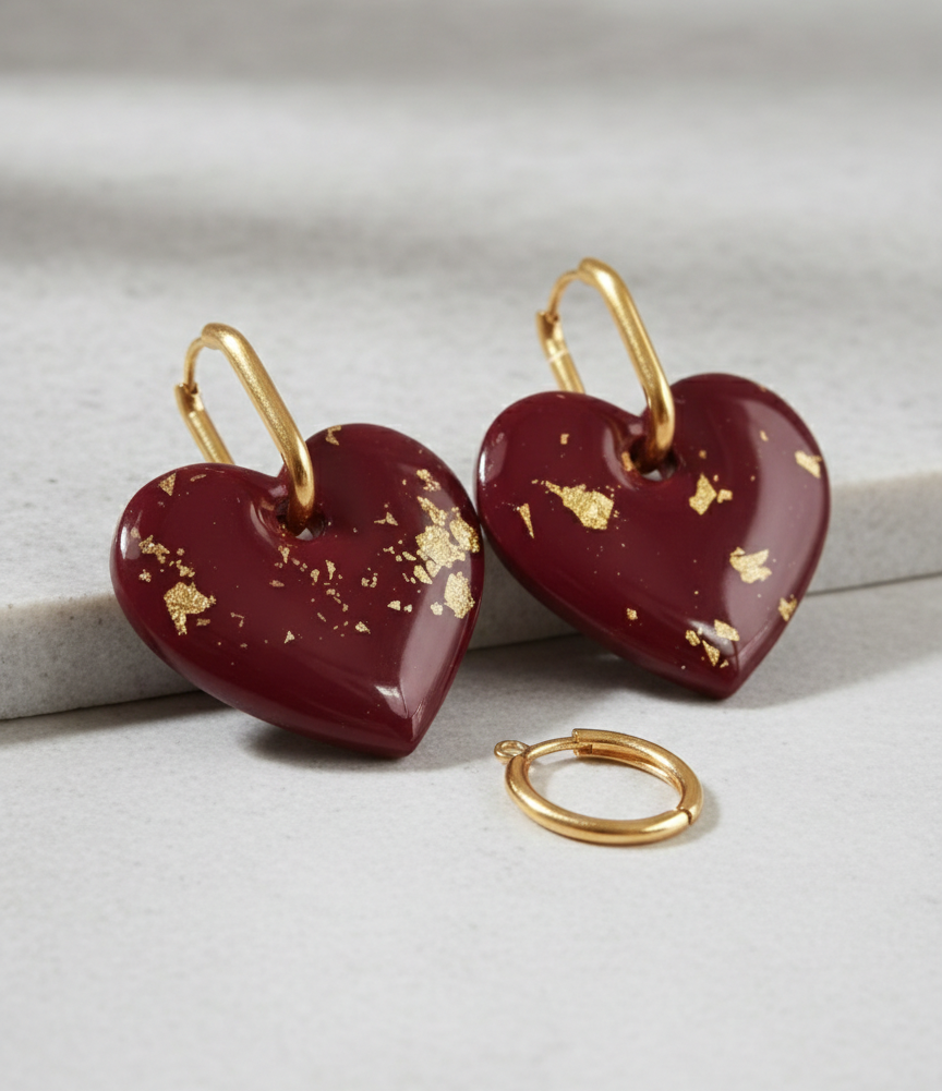 Boucles d'oreilles pendantes forme cœur rouge bordeaux boucle d’oreille mcinqcréations