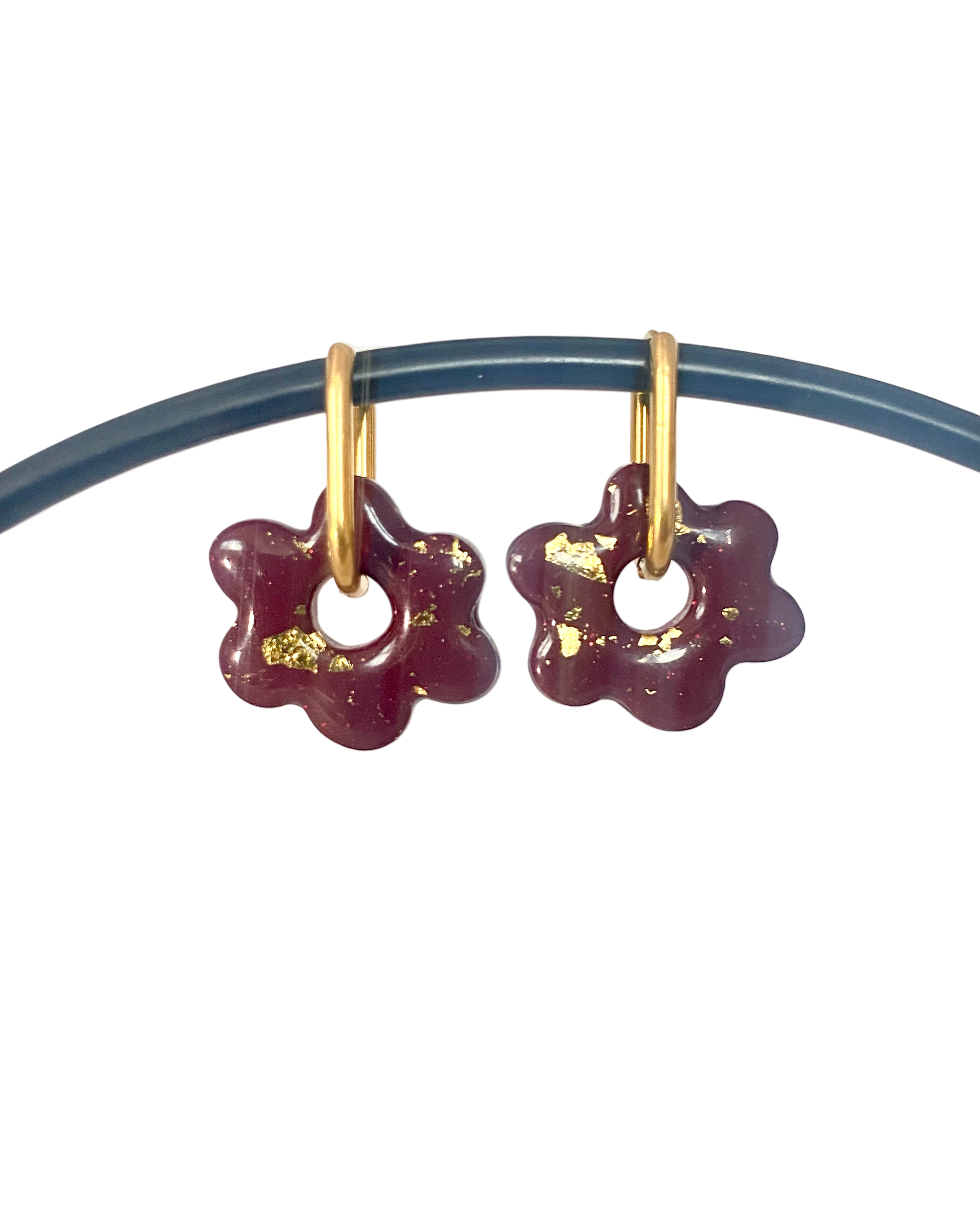 Boucle d'oreille bordeaux et or