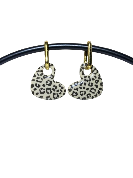 Boucles d'oreilles coeur léopard - beige noir