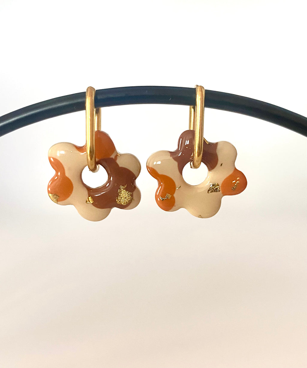Boucle d'oreille beige marron et orange m5créations