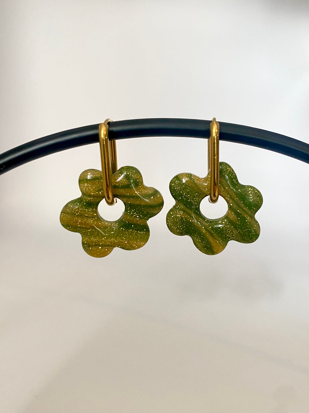bijoux fantaisie vert et or boucle d'oreille 