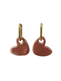 Boucles d'oreilles coeur rose nacrée et pailleté - Avec créole en option