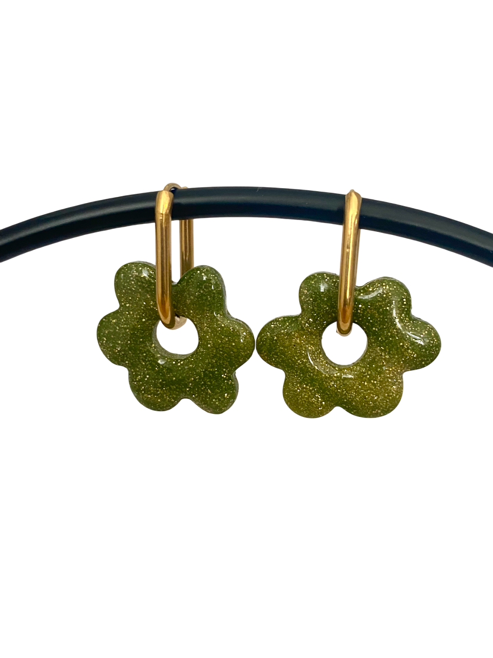 Boucles d'Oreilles Créoles Fleur mix Vert 