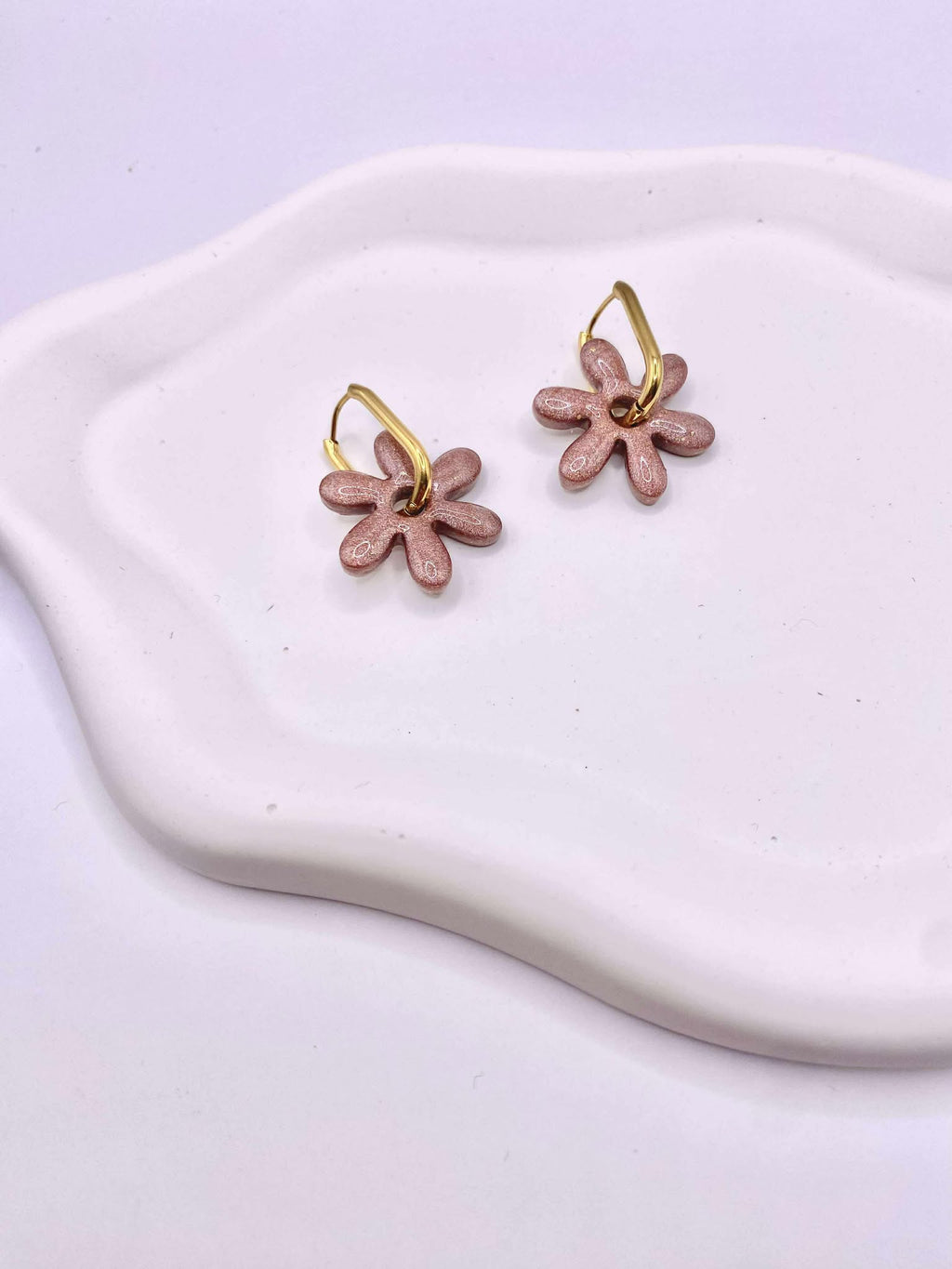 Boucle d'oreille rose paillette créole or