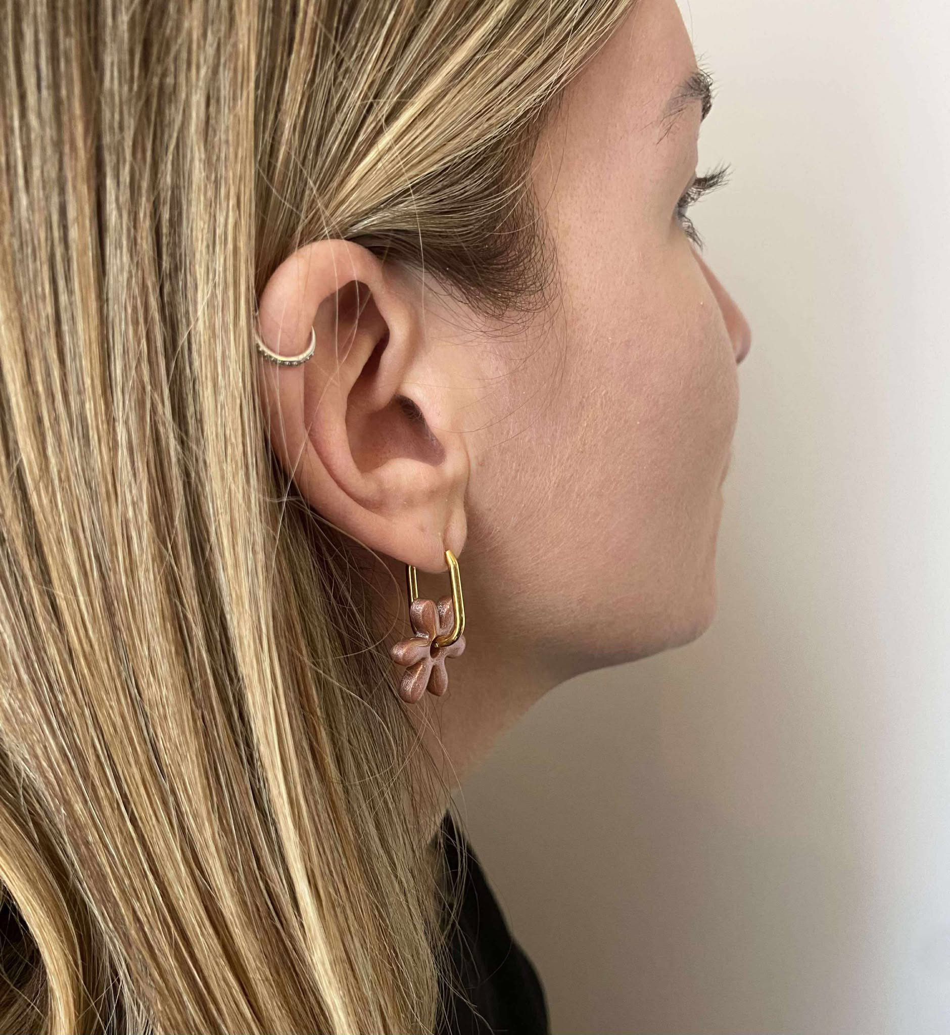 Boucle d'oreille rose paillette m cinq créations