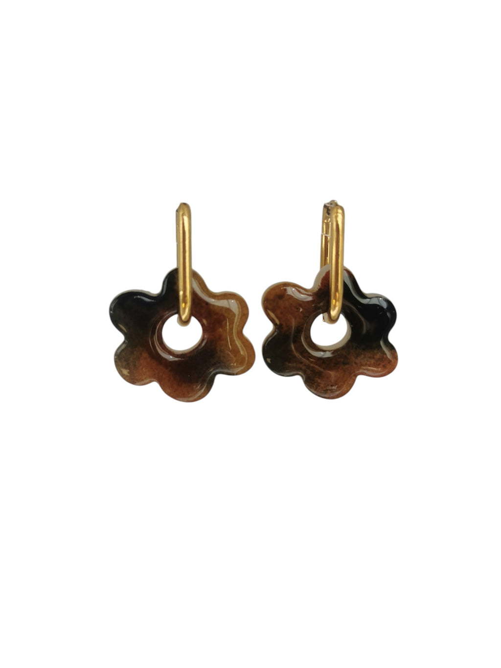 Boucles d'Oreilles Fleur effet tortoise, Bijou Fait Main en France, Acier Inoxydable 304L