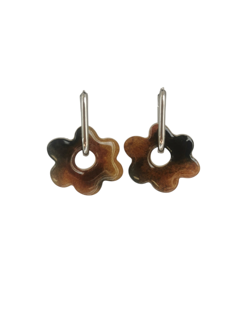 Boucles d'Oreilles Fleur effet tortoise, Bijou Fait Main en France, Acier Inoxydable 304L