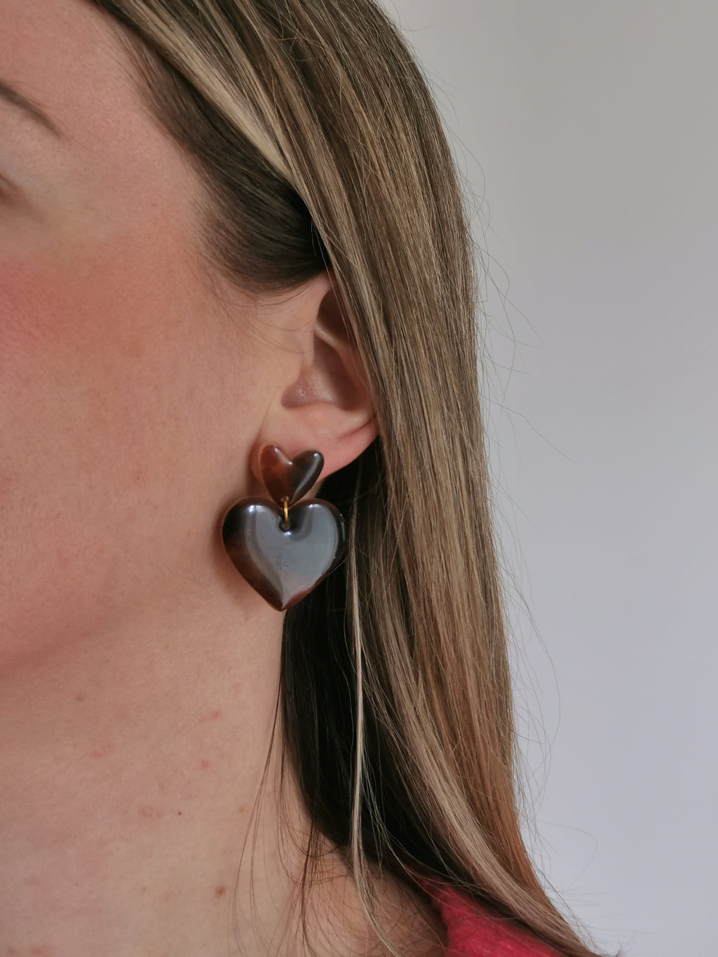 Boucles d'Oreilles pendantes Cœur effet Tortoise, Acier Inoxydable