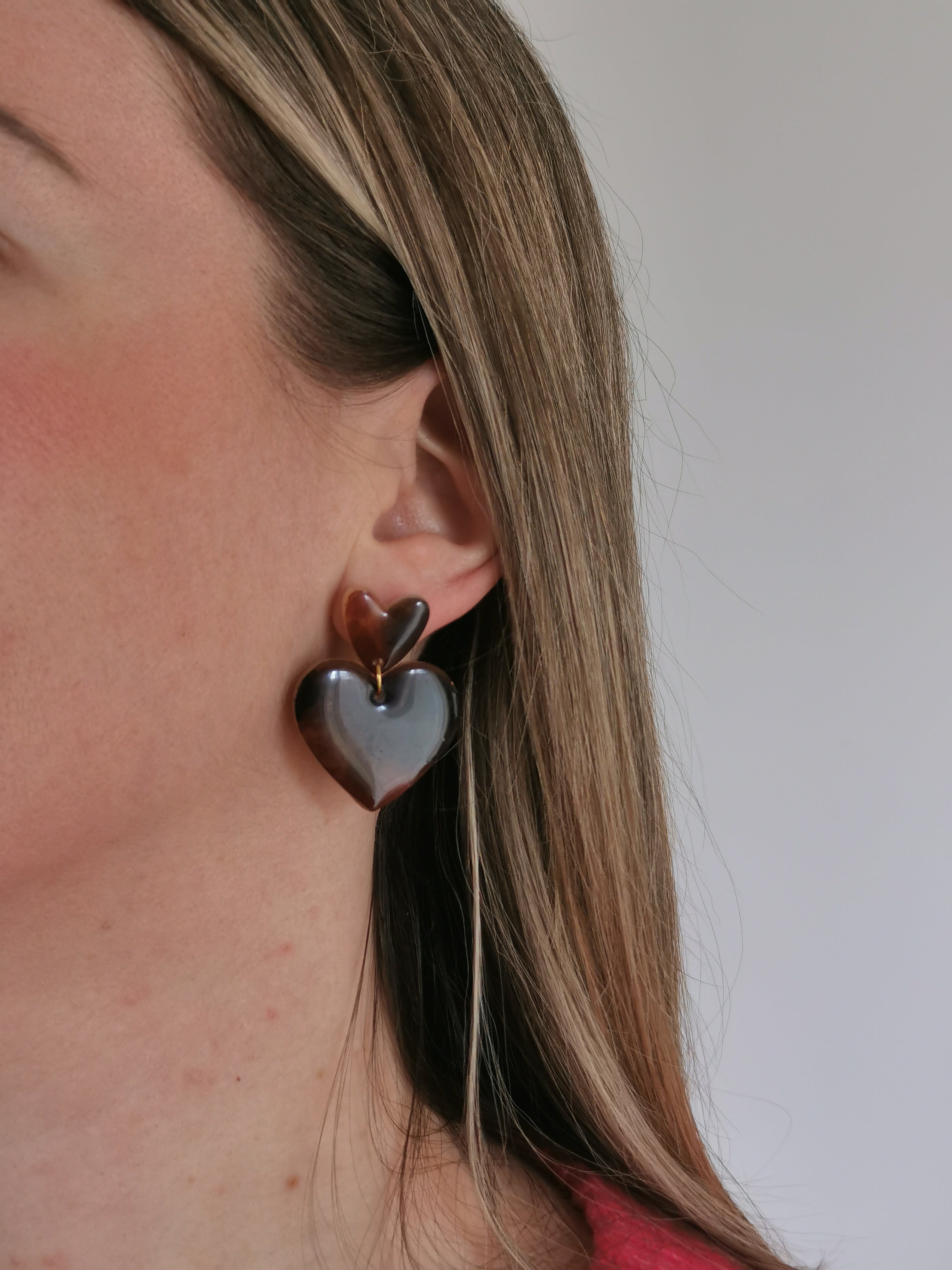 Boucles d'Oreilles pendantes Cœur effet Tortoise, Acier Inoxydable