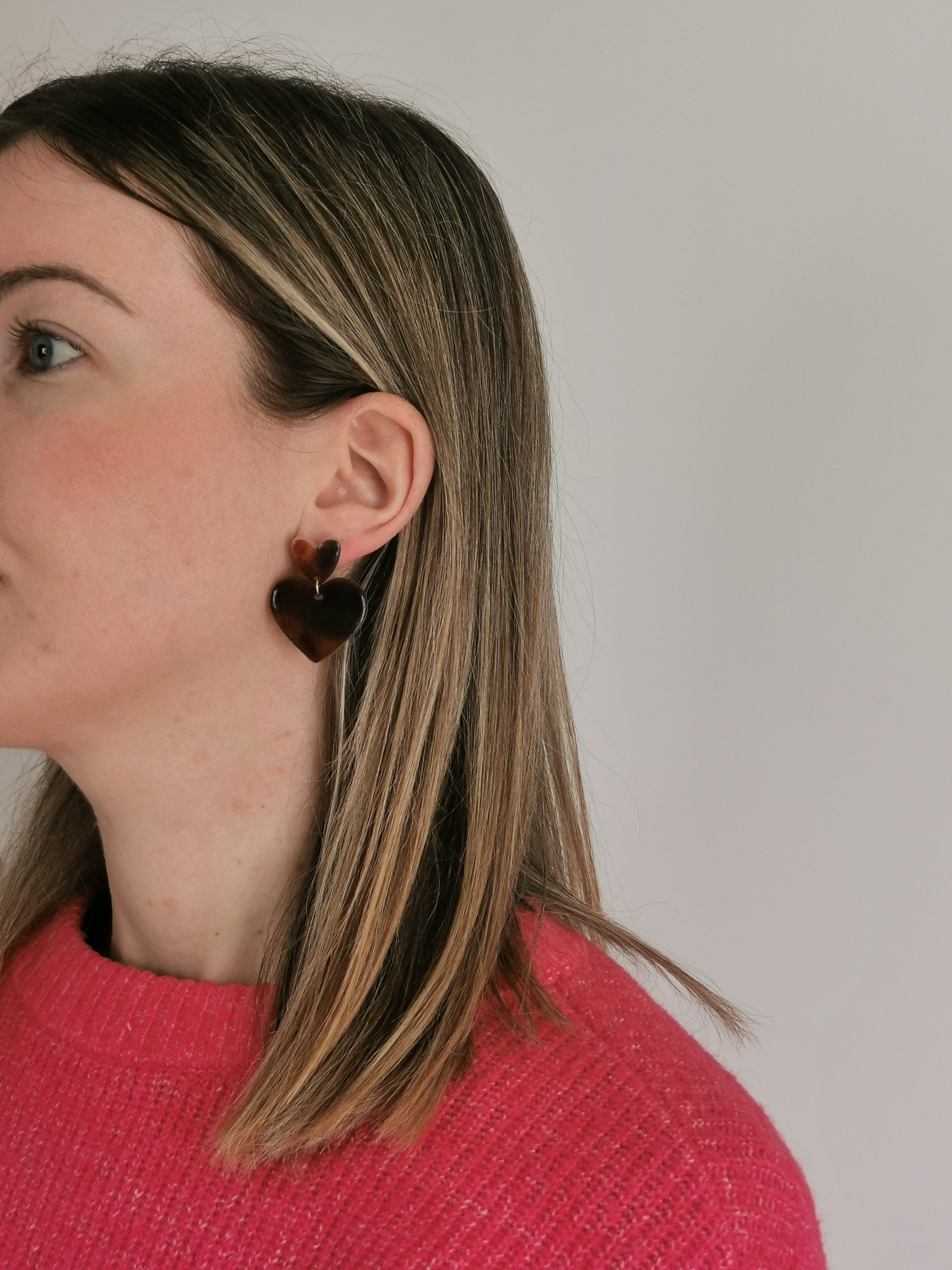 Boucles d'Oreilles pendantes Cœur effet Tortoise, Acier Inoxydable