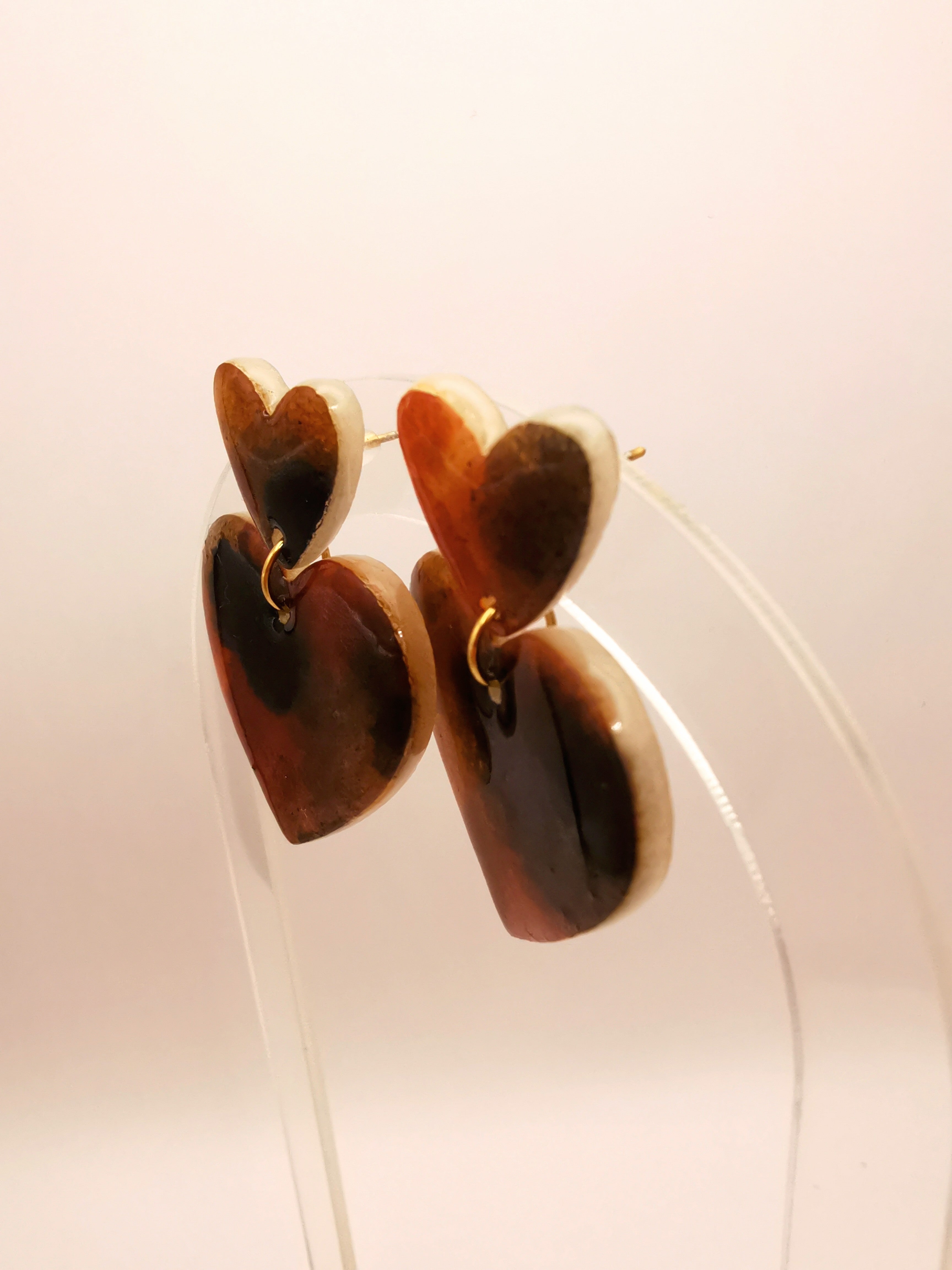 Boucles d'Oreilles pendantes Cœur effet Tortoise, Acier Inoxydable