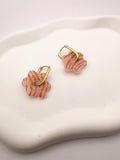 Boucles d'Oreilles Fleur zébré orange cuivré et translucide, Bijou Fait Main en France, Acier Inoxydable 304L