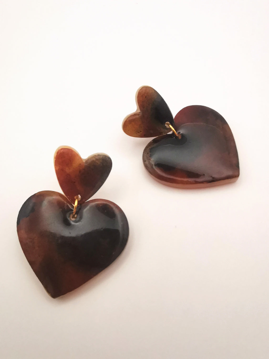 Boucles d'Oreilles pendantes Cœur effet Tortoise, Acier Inoxydable