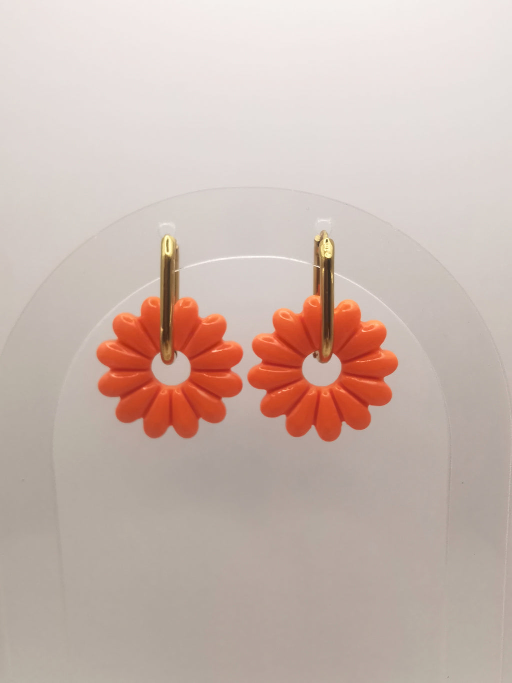 Boucles d'Oreilles Marguerite orange, Bijou Fait Main en France, Acier Inoxydable 304L