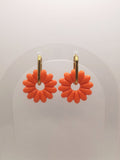 Boucles d'Oreilles Marguerite orange, Bijou Fait Main en France, Acier Inoxydable 304L
