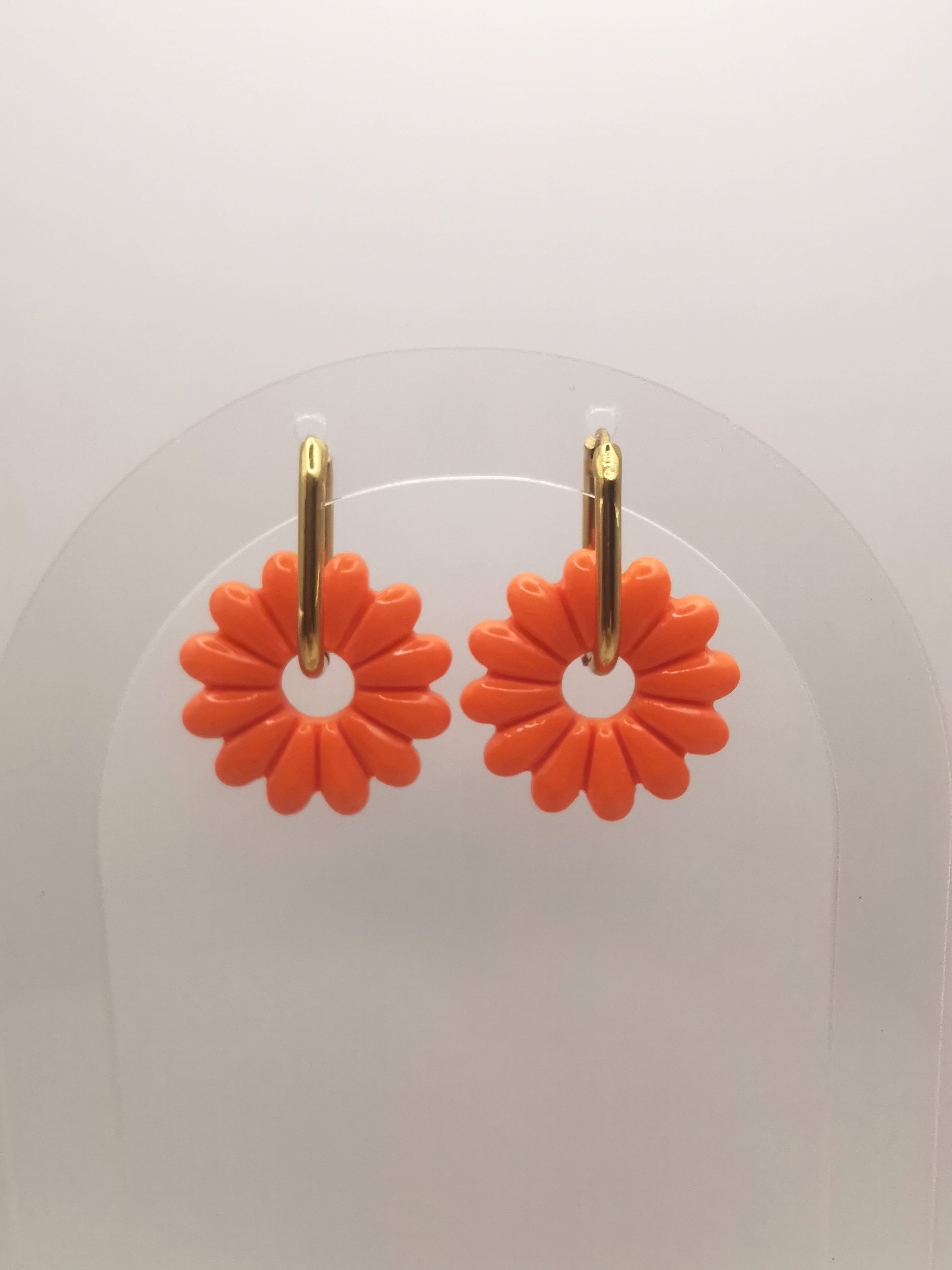 Boucles d'Oreilles Marguerite orange, Bijou Fait Main en France, Acier Inoxydable 304L