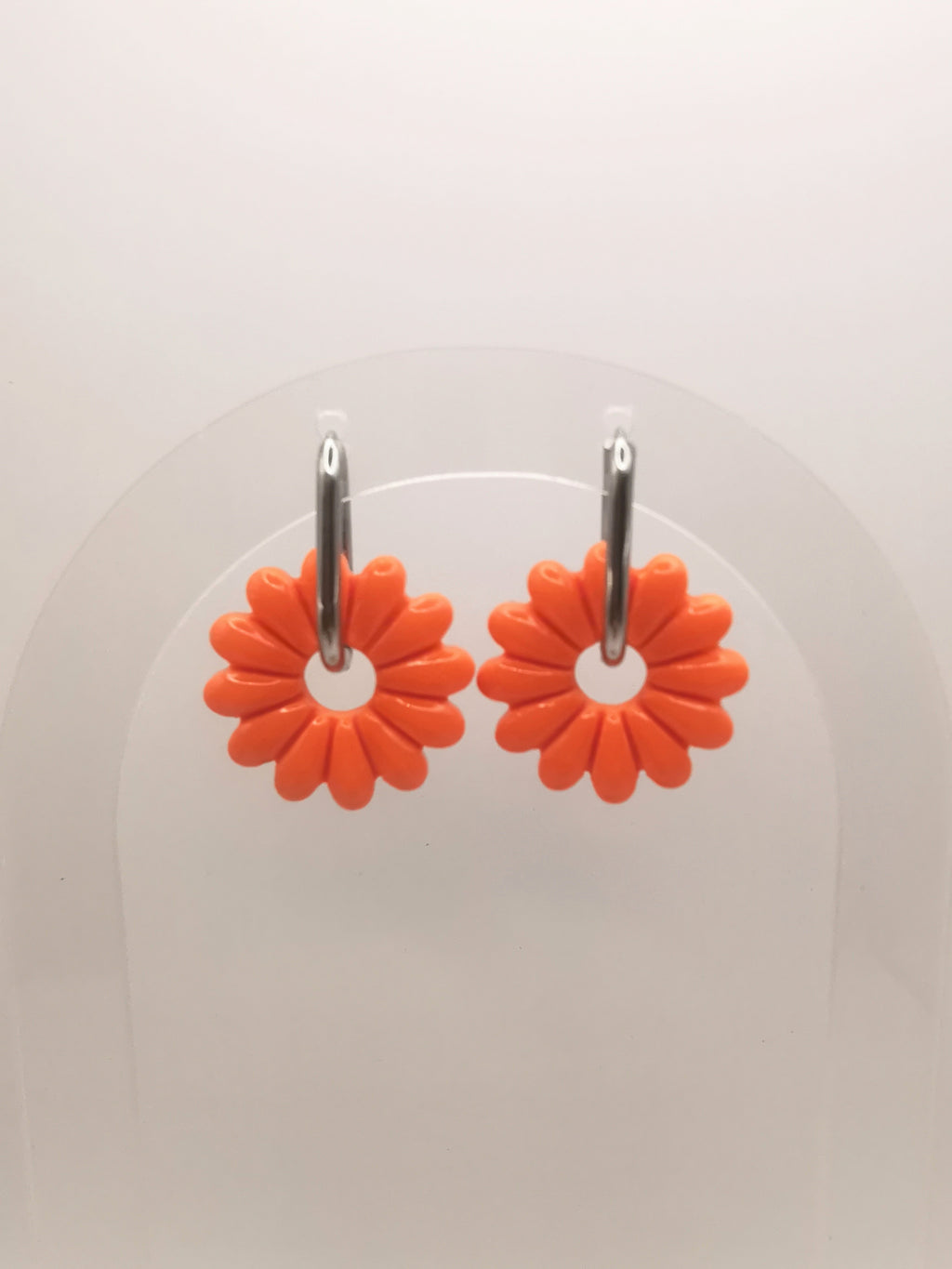 Boucles d'Oreilles Marguerite orange, Bijou Fait Main en France, Acier Inoxydable 304L