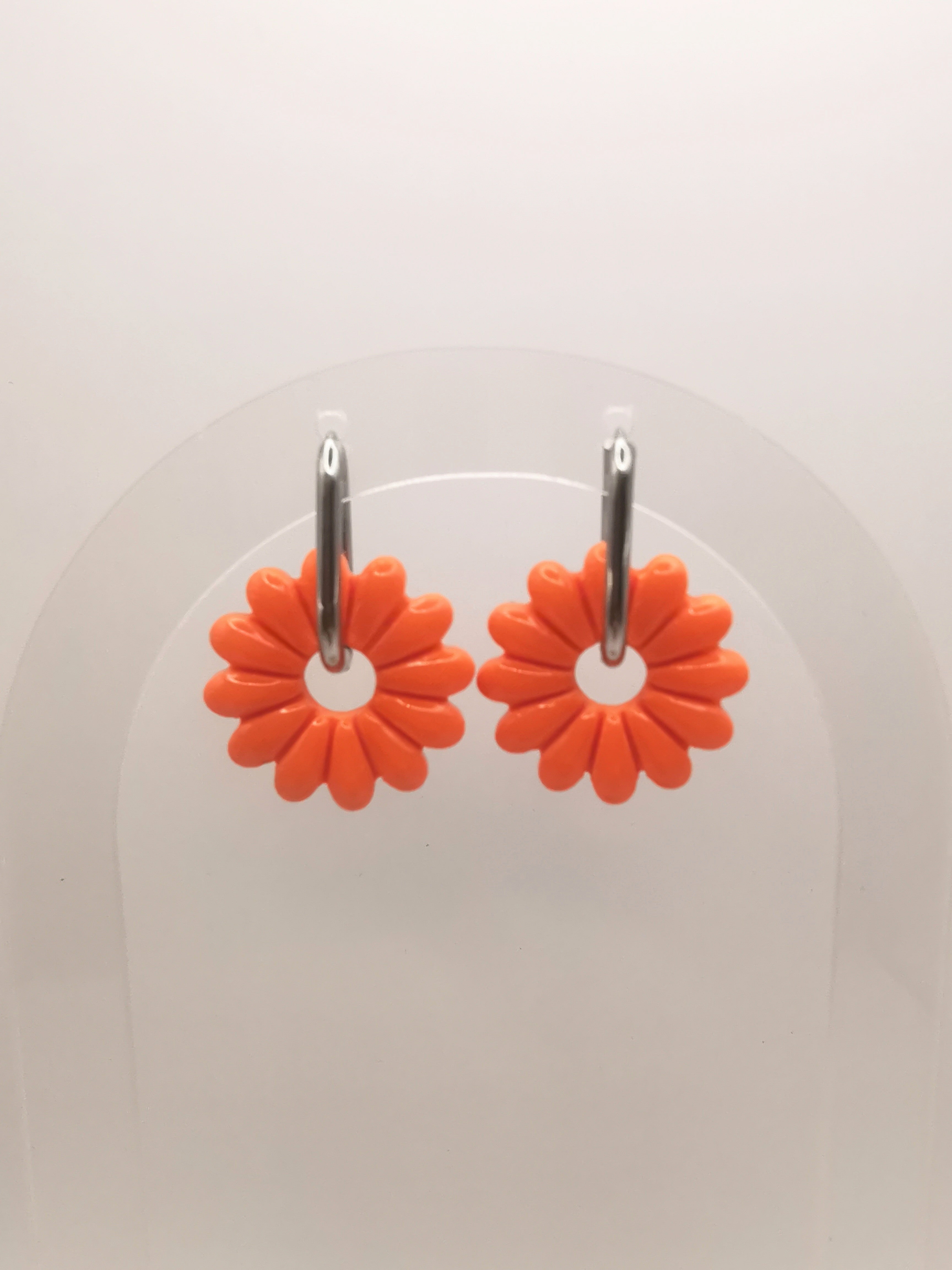 Boucles d'Oreilles Marguerite orange, Bijou Fait Main en France, Acier Inoxydable 304L