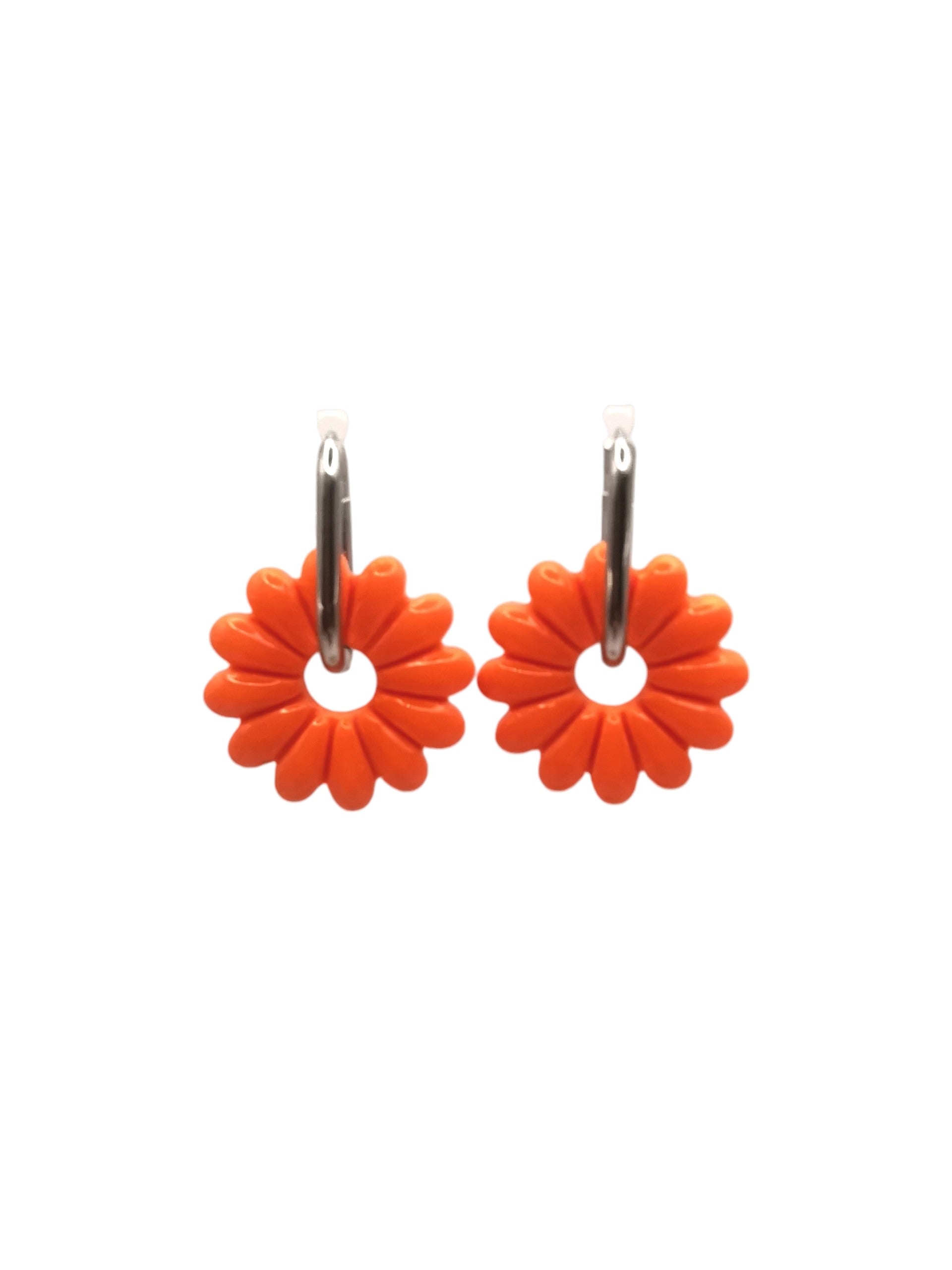 Boucles d'Oreilles Marguerite orange, Bijou Fait Main en France, Acier Inoxydable 304L