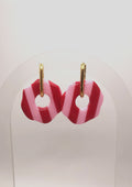 Boucles d'Oreilles Rondes "Wavy" rayées Rouge/Rose , Bijou Fait Main en France, Acier Inoxydable 304L