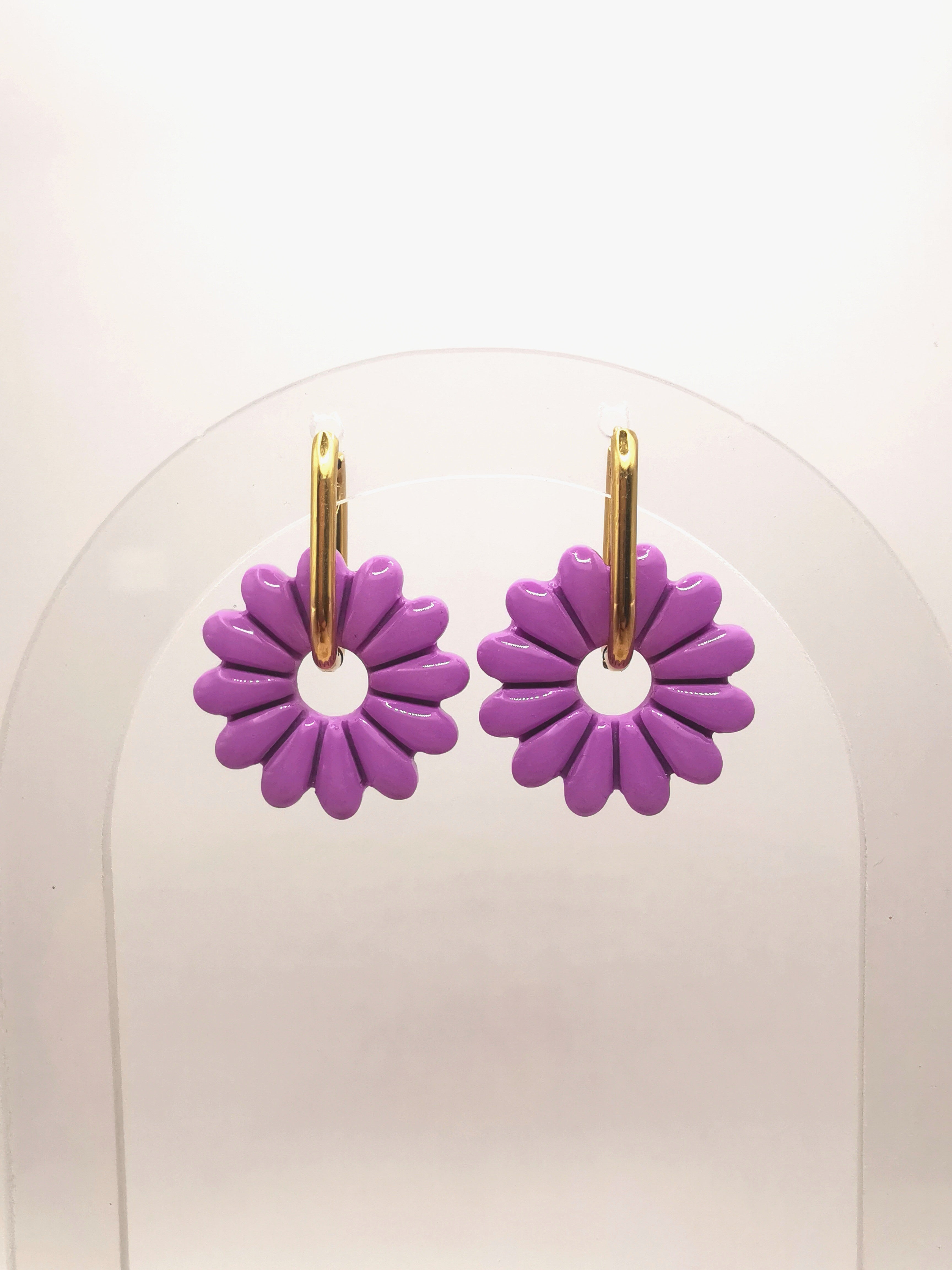 Boucles d'Oreilles Marguerite lilas, Bijou Fait Main en France, Acier Inoxydable 304L