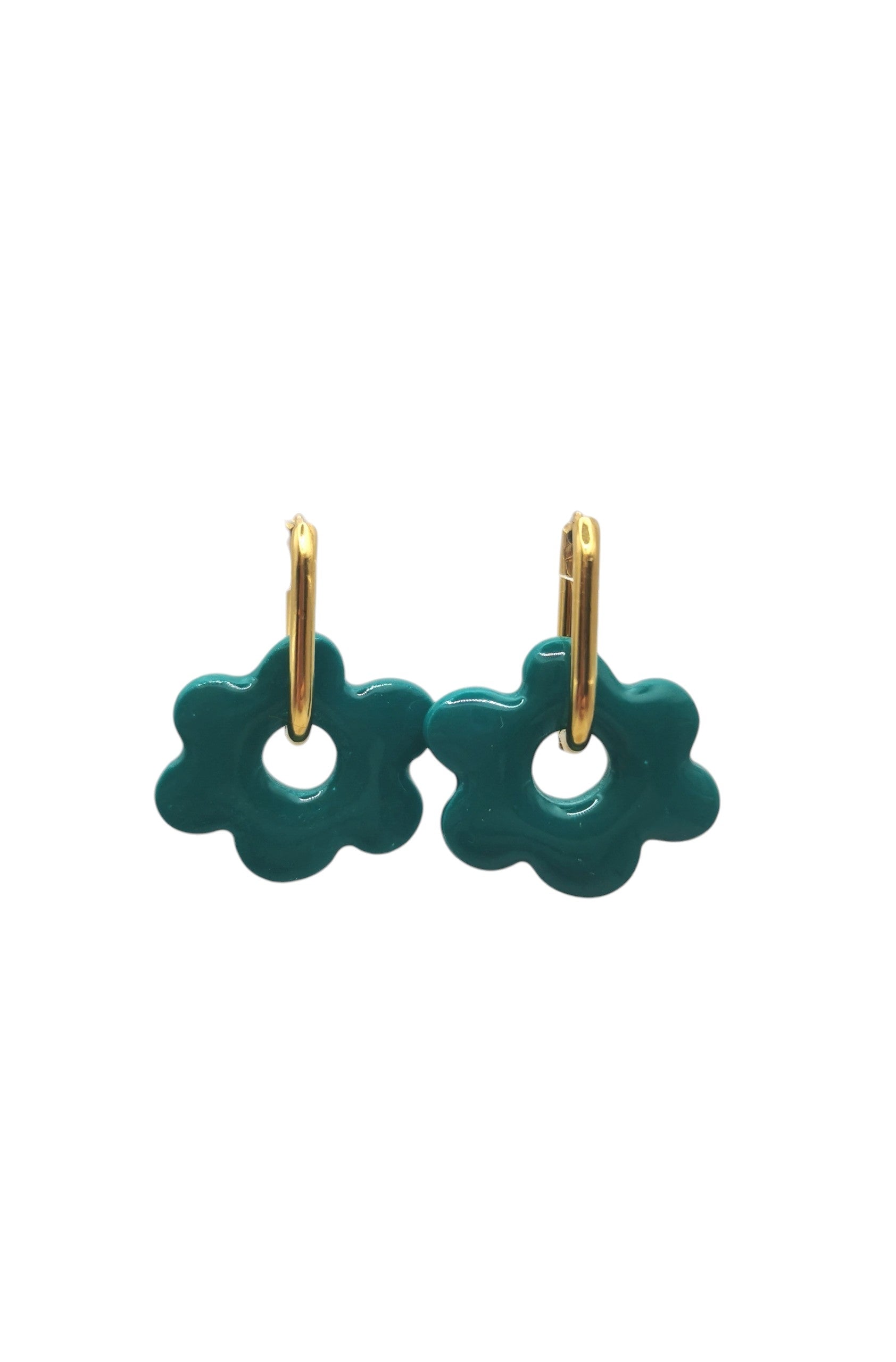Boucles d'Oreilles Fleur vert émeraude, Bijou Fait Main en France, Acier Inoxydable 304L