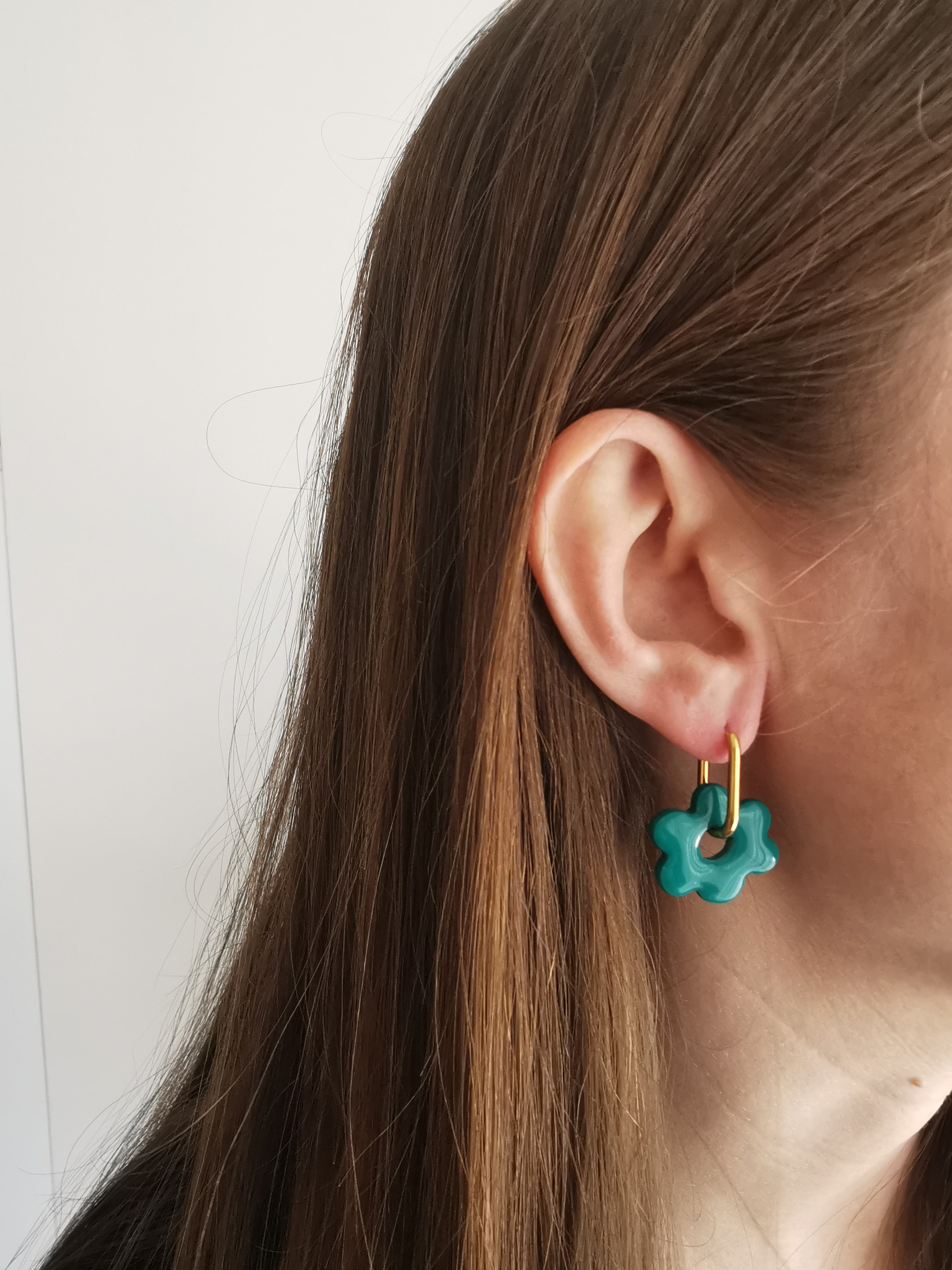 Boucles d'Oreilles Fleur vert émeraude, Bijou Fait Main en France, Acier Inoxydable 304L