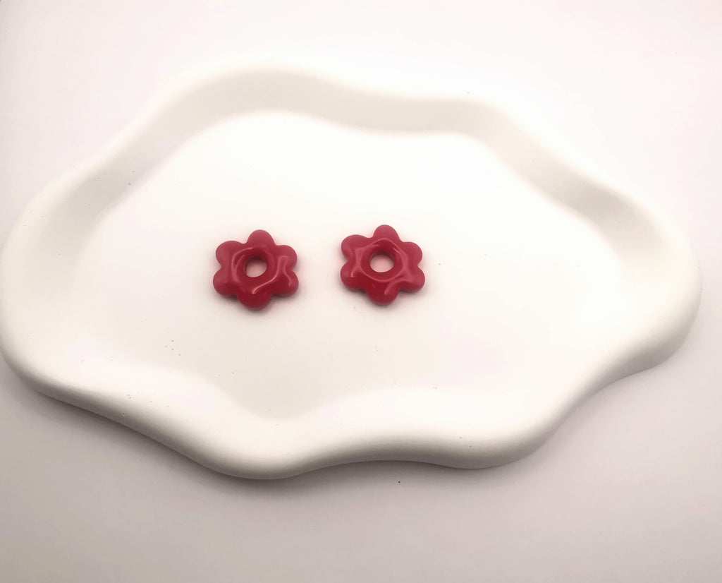 Boucles d'Oreilles Fleur rouge cerise, Bijou Fait Main en France, Acier Inoxydable 304L