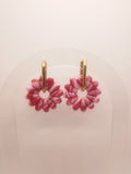 Boucles d'Oreilles Marguerite marbré Rouge/Rose et Or, Bijou Fait Main en France, Acier Inoxydable 304L