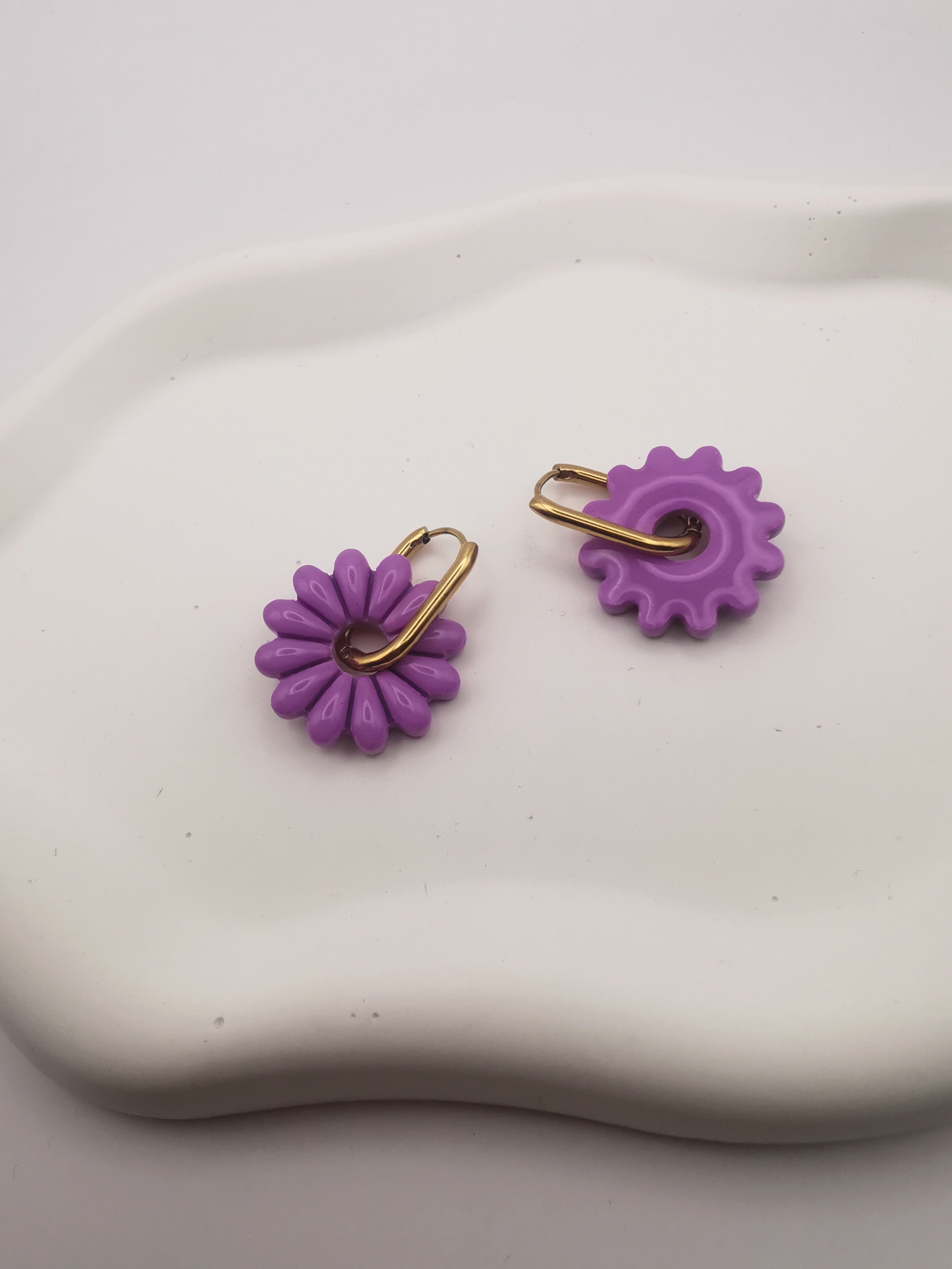 Boucles d'Oreilles Marguerite lilas, Bijou Fait Main en France, Acier Inoxydable 304L