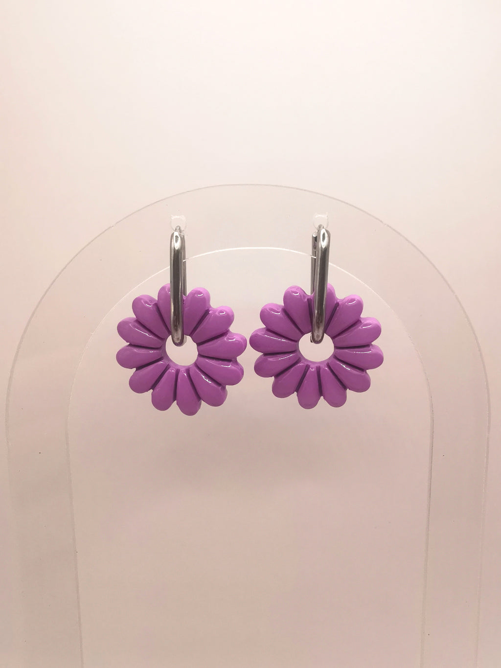 Boucles d'Oreilles Marguerite lilas, Bijou Fait Main en France, Acier Inoxydable 304L