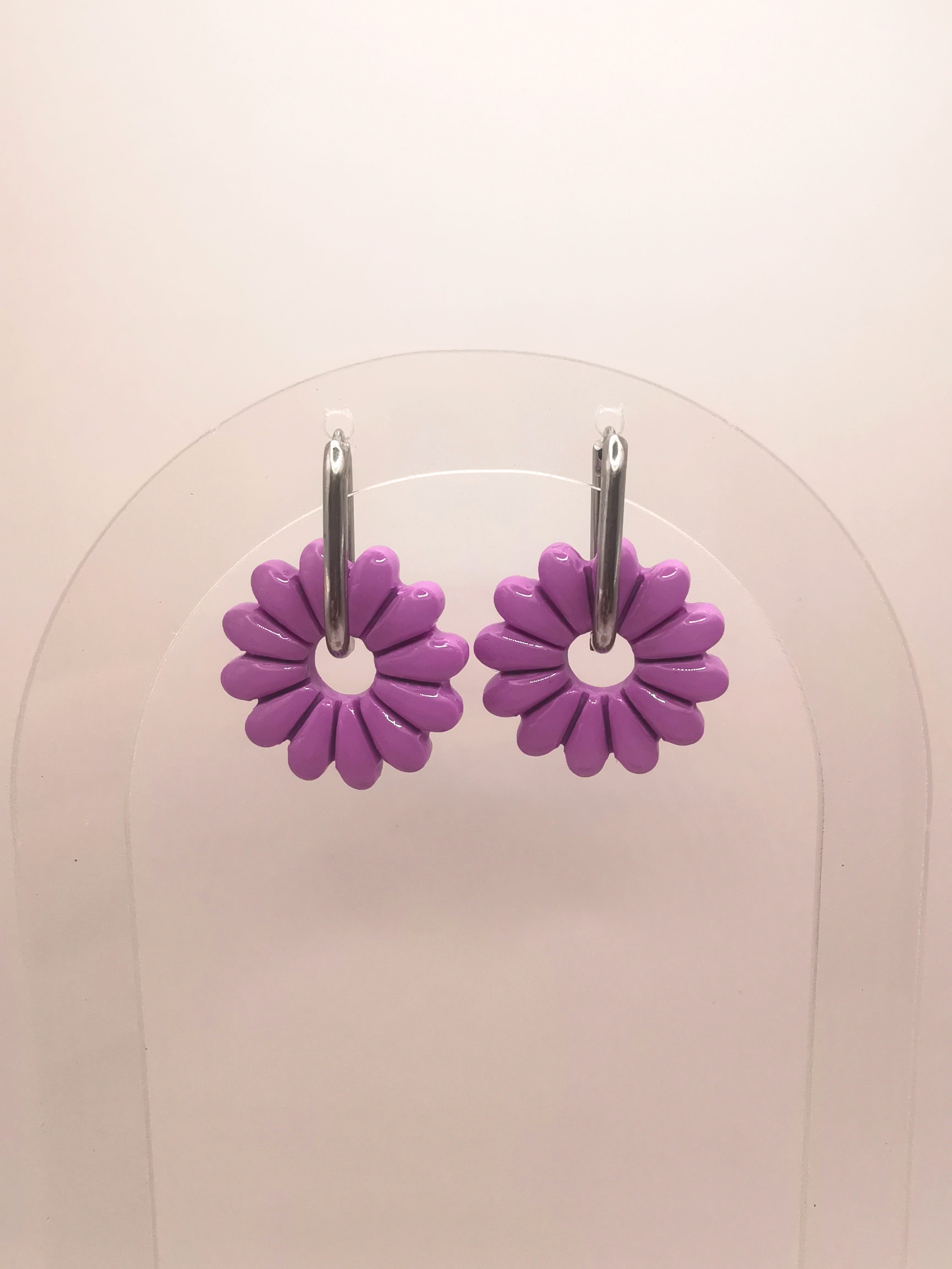 Boucles d'Oreilles Marguerite lilas, Bijou Fait Main en France, Acier Inoxydable 304L