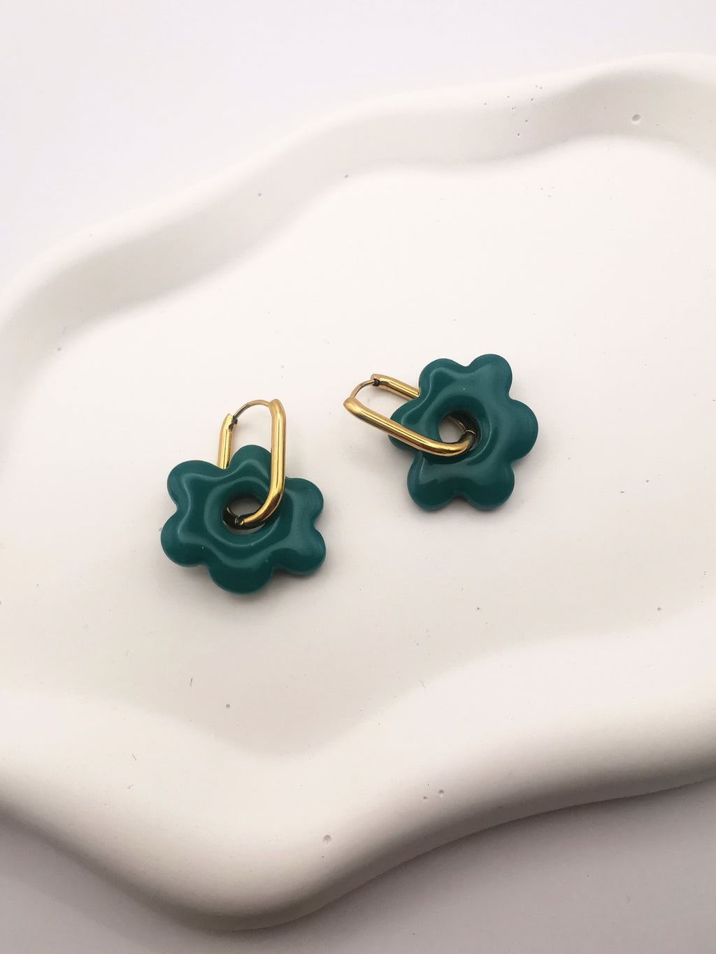 Boucles d'Oreilles Fleur vert émeraude, Bijou Fait Main en France, Acier Inoxydable 304L