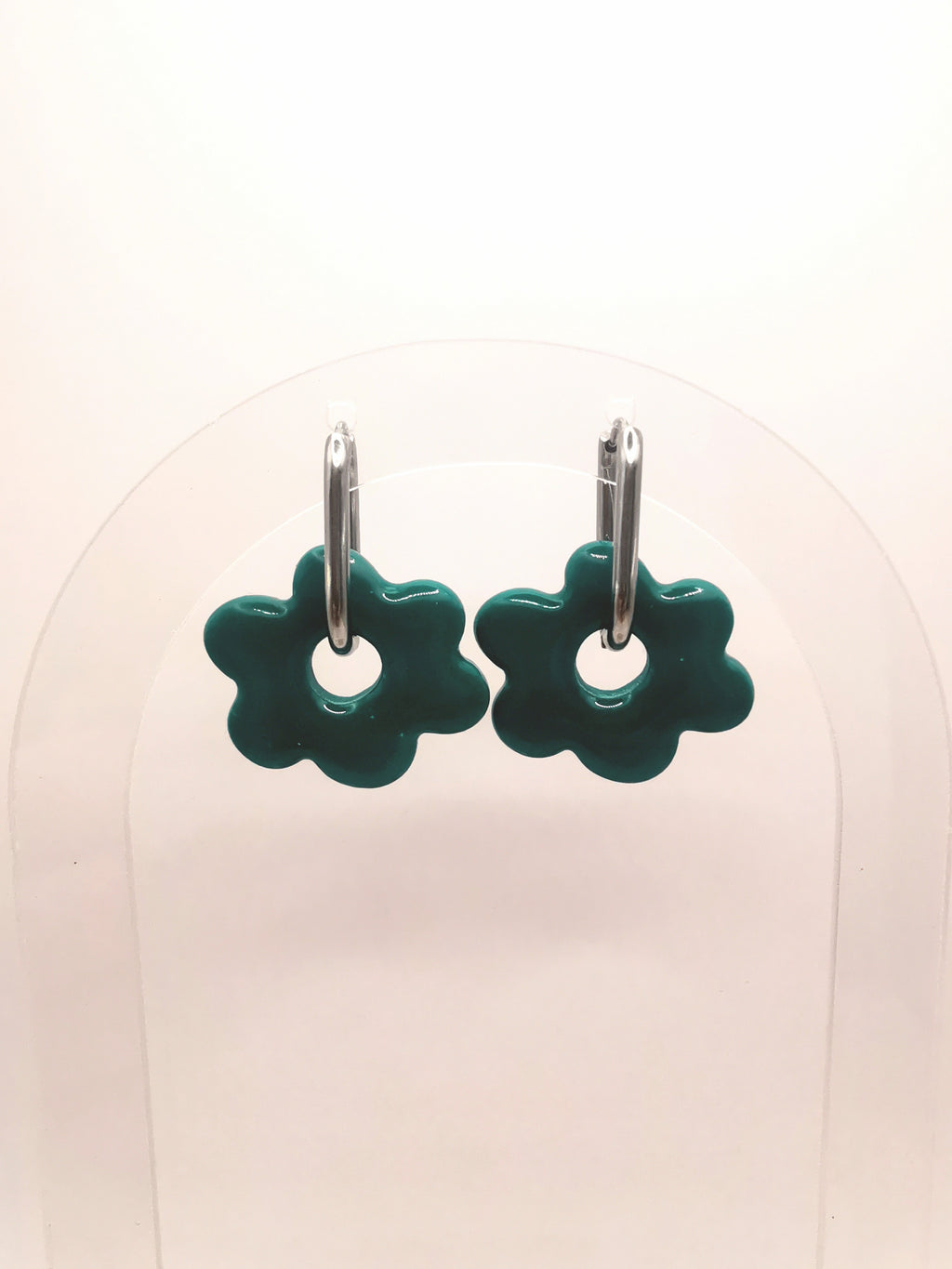 Boucles d'Oreilles Fleur vert émeraude, Bijou Fait Main en France, Acier Inoxydable 304L