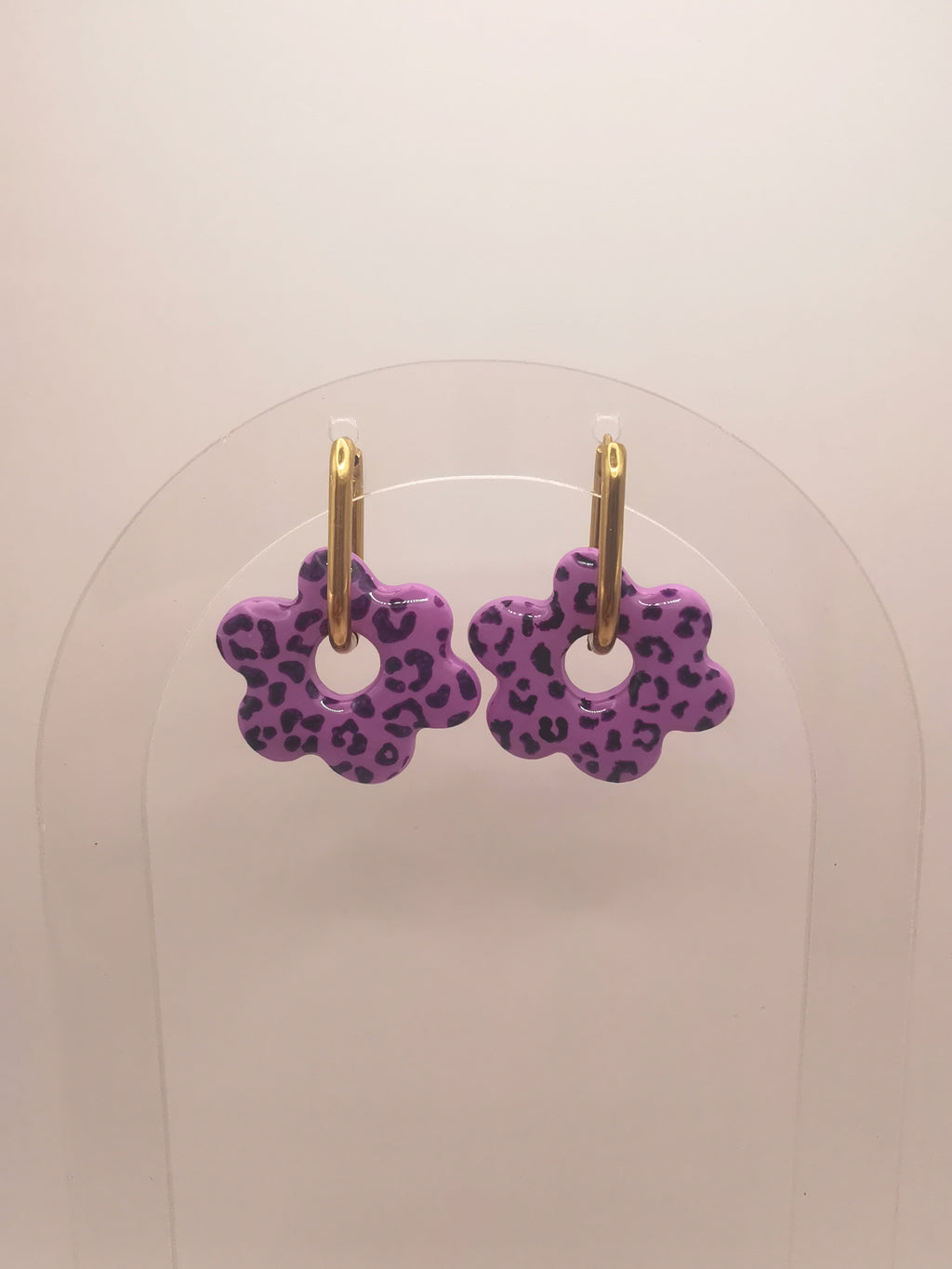 Boucles d'Oreilles Fleur léopard lilas, Bijou Fait Main en France, Acier Inoxydable 304L