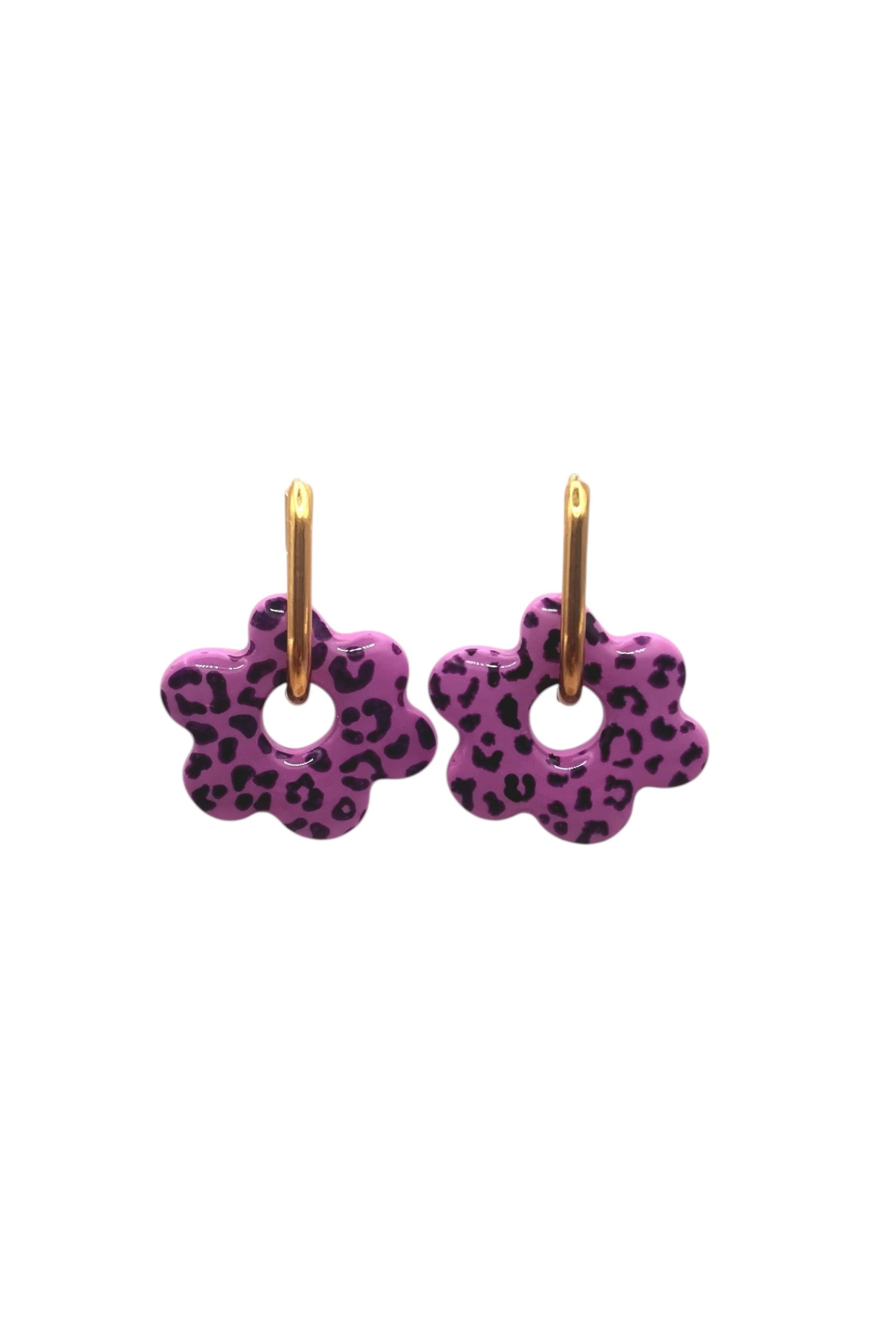 Boucles d'Oreilles Fleur léopard lilas, Bijou Fait Main en France, Acier Inoxydable 304L