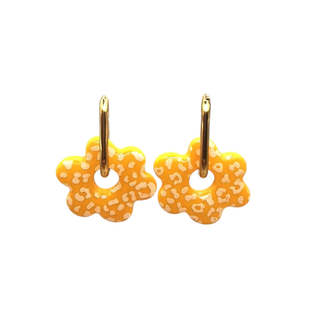 Boucles d'Oreilles Fleur léopard jaune, Bijou Fait Main en France, Acier Inoxydable 304L