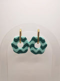 Boucles d'Oreilles Rondes "Wavy" vagues Émeraude/Vert menthe , Bijou Fait Main en France, Acier Inoxydable 304L