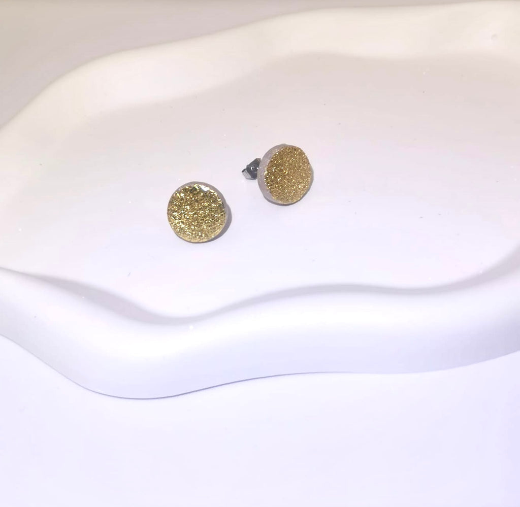 Puces d'Oreille Rondes, recouverte de Feuilles d'Or, Acier Inoxydable, 1,3cm