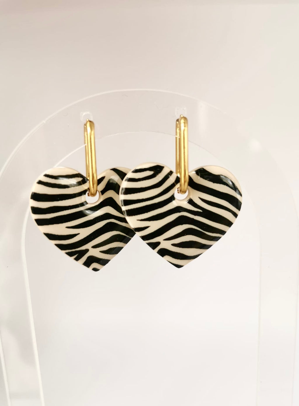 boucle d'oreille coeur motif zebre arche mcinqcréations