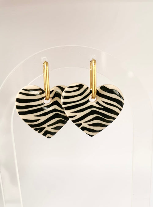 boucle d'oreille coeur motif zebre arche mcinqcréations