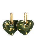 Boucle d'oreille coeur vert et feuille d'or