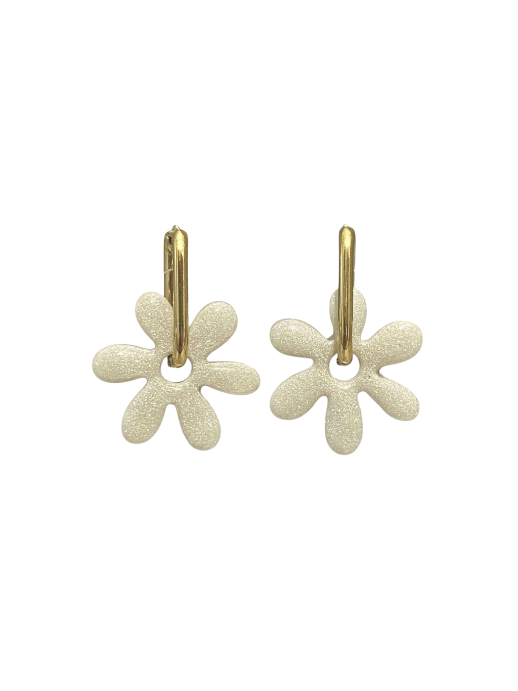 Boucles d'Oreilles blanche nacrée, Fleur pop , Bijou Fait Main en France