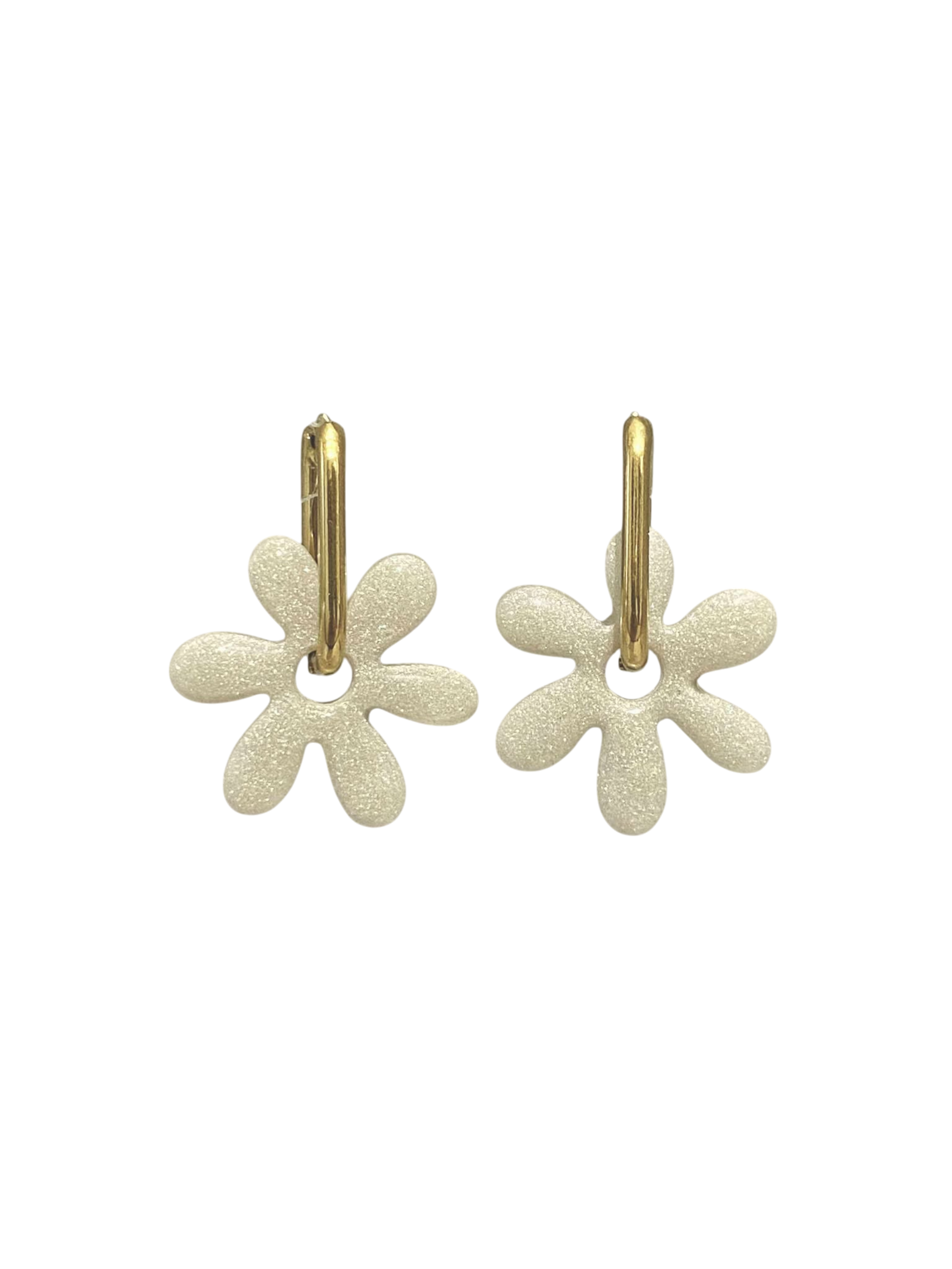 Boucles d'Oreilles blanche nacrée, Fleur pop , Bijou Fait Main en France